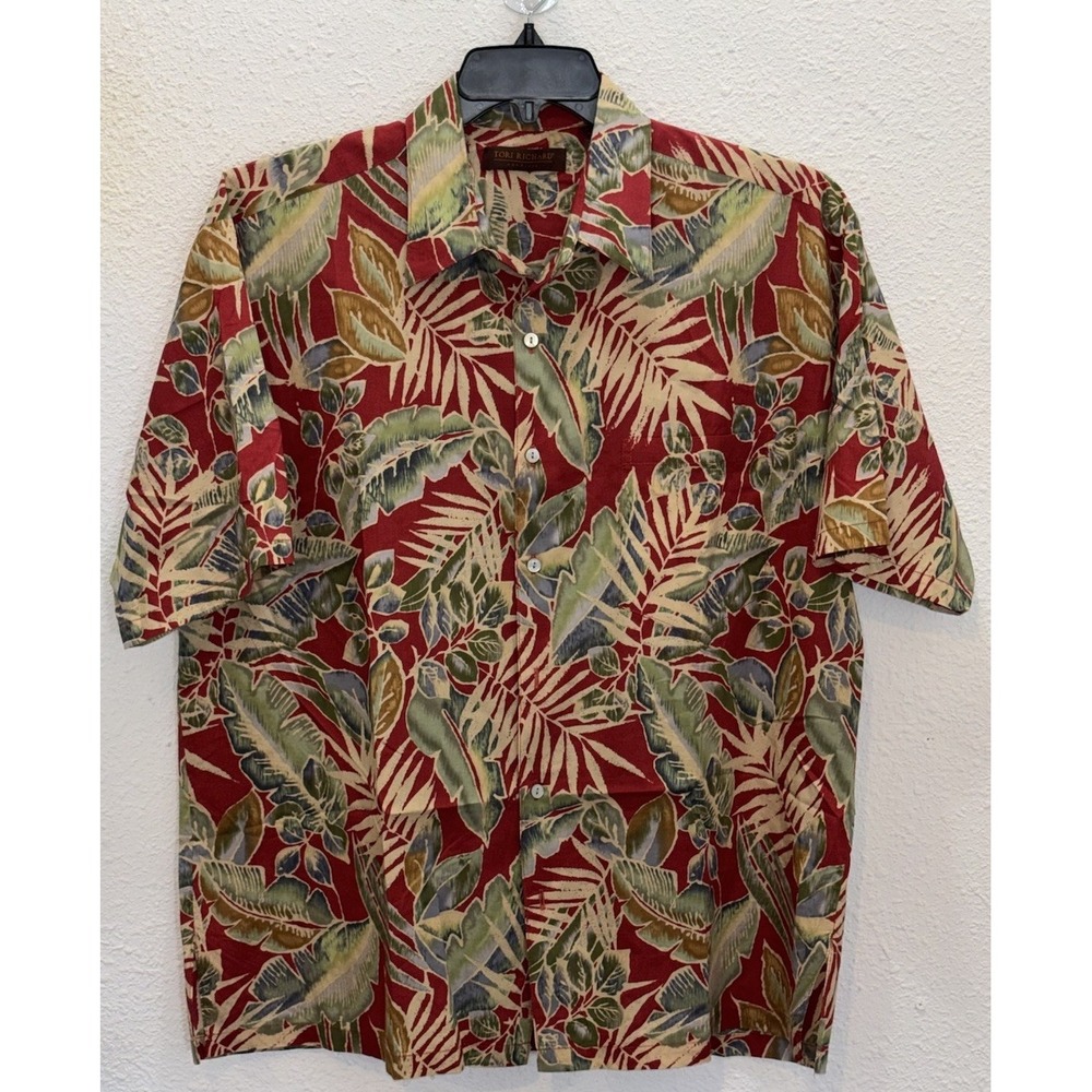 Tori Richard Honolulu Hawaiian Short Sleeve Shirt Mens L, 100% Cotton Red Floral